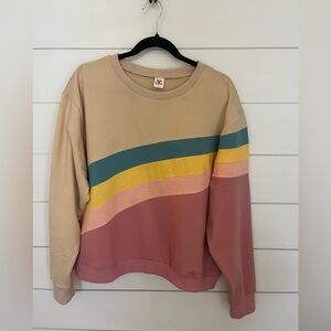 Never worn, never washed, tan and pink color block striped sweatshirt, small